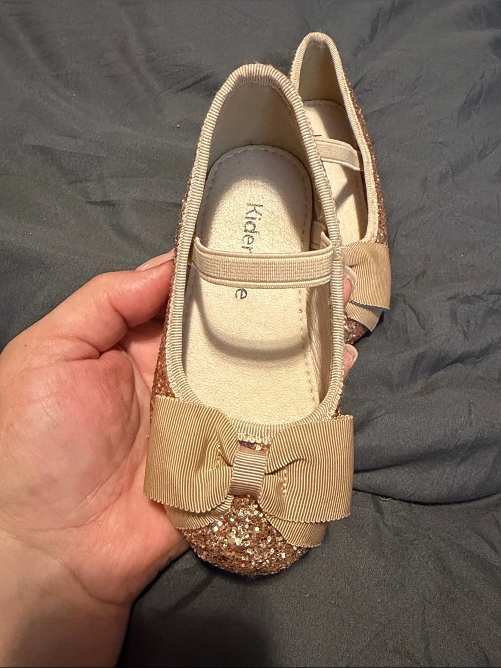 Kids' Glitter Bow Dress Flats in Rose Gold